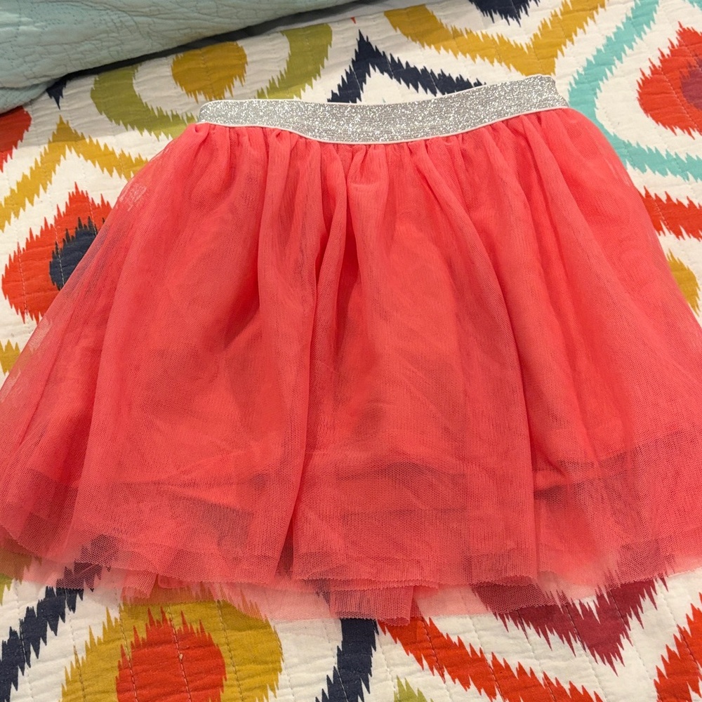 Jumping Beans Coral Tulle Skirt with Glittery Silver Waistband
